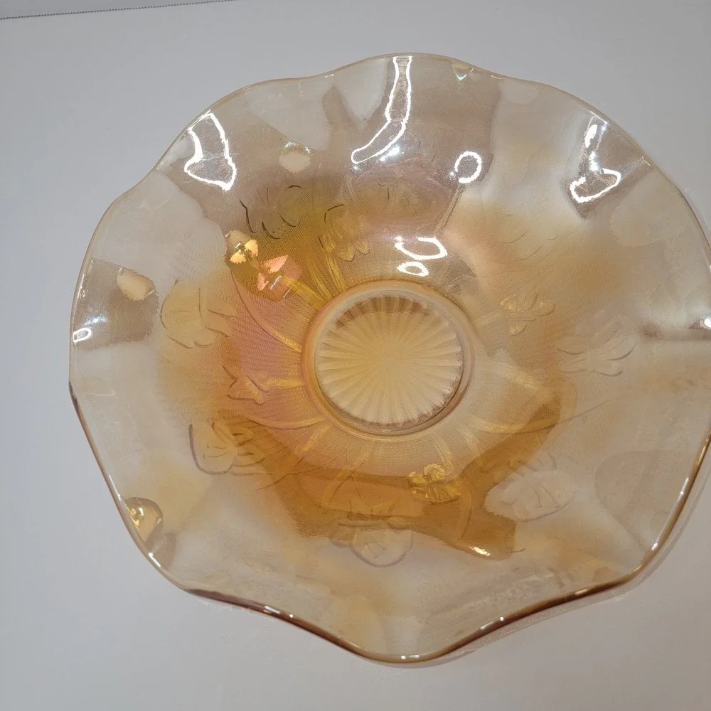 Vintage Indiana Glass Marigold Iridescent Iris and Herringbone 12